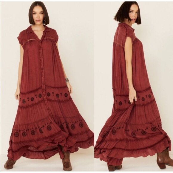 Free People Women Pretty Cozy Maxi Dress Maroon Size Small - Picture 1 of 14
